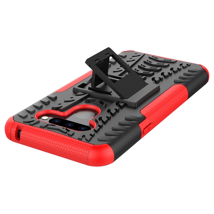 Anti-slip PC + TPU Combo Case with Kickstand for LG Q60 - Red-9