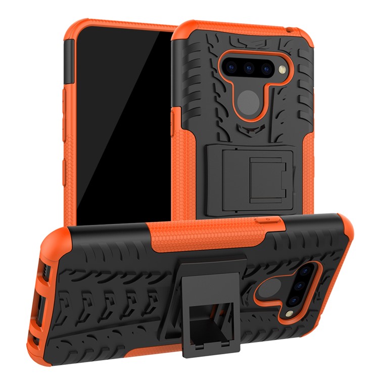Anti-slip PC + TPU Combo Case with Kickstand for LG Q60 - Orange-1