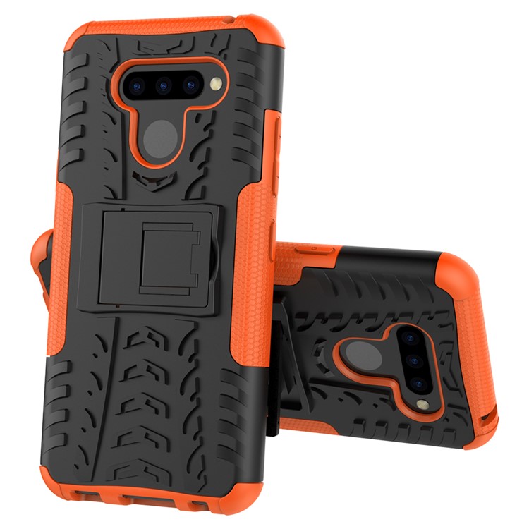 Anti-slip PC + TPU Combo Case with Kickstand for LG Q60 - Orange-2