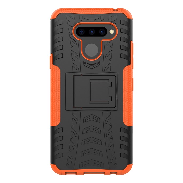 Anti-slip PC + TPU Combo Case with Kickstand for LG Q60 - Orange-3