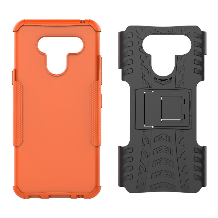 Anti-slip PC + TPU Combo Case with Kickstand for LG Q60 - Orange-5