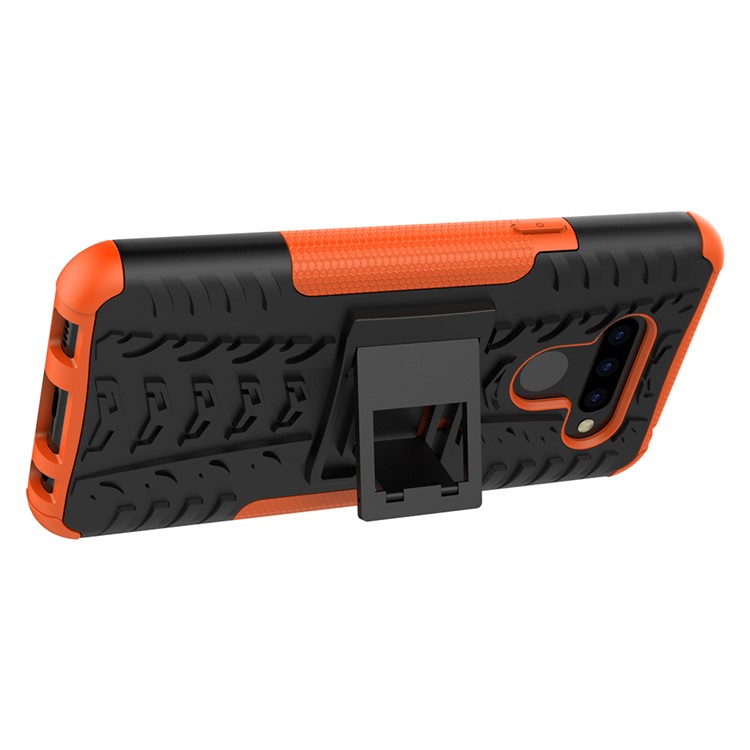 Anti-slip PC + TPU Combo Case with Kickstand for LG Q60 - Orange-6