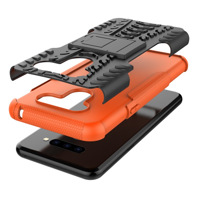 Anti-slip PC + TPU Combo Case with Kickstand for LG Q60 - Orange-7