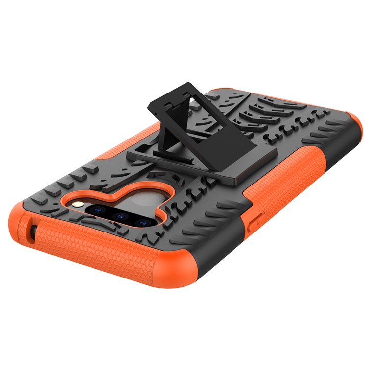 Anti-slip PC + TPU Combo Case with Kickstand for LG Q60 - Orange-8
