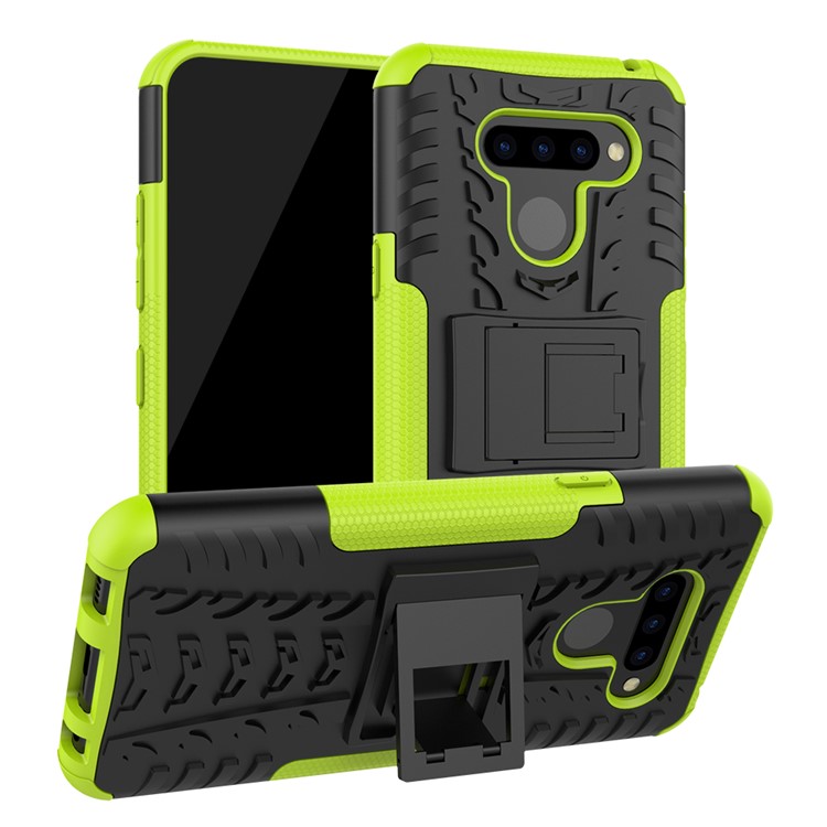 Anti-slip PC + TPU Combo Case with Kickstand for LG Q60 - Green-1