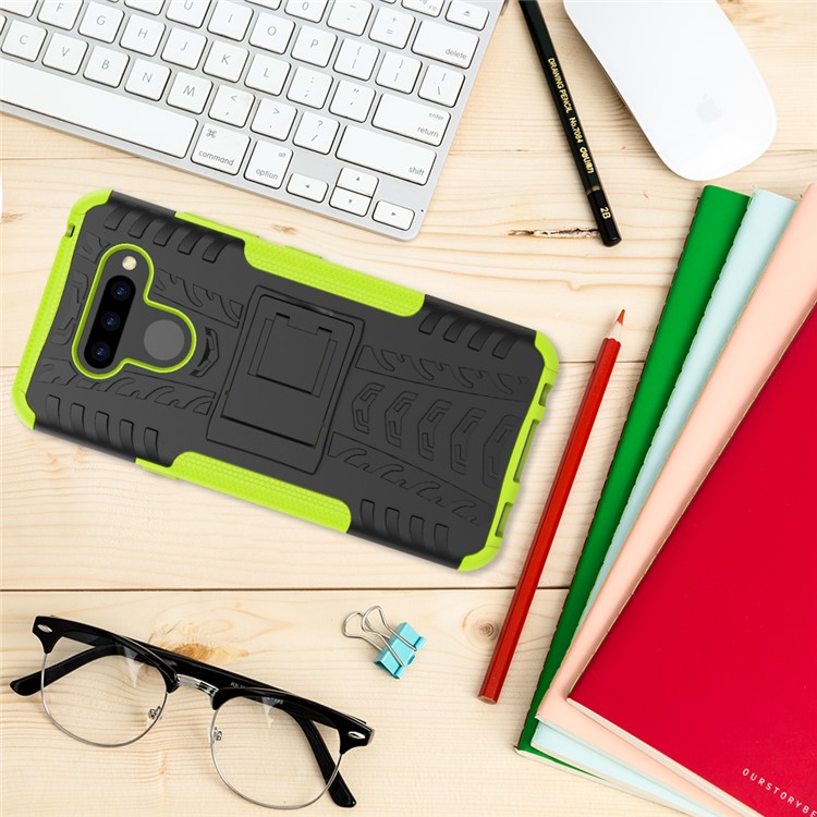 Anti-slip PC + TPU Combo Case with Kickstand for LG Q60 - Green-10