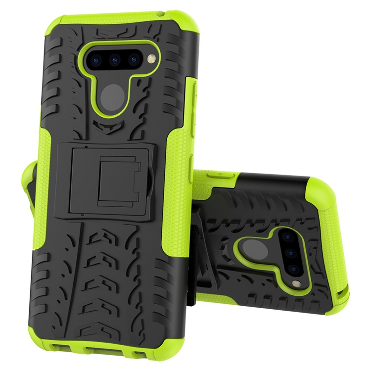 Anti-slip PC + TPU Combo Case with Kickstand for LG Q60 - Green-2