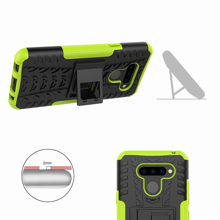 Anti-slip PC + TPU Combo Case with Kickstand for LG Q60 - Green-3