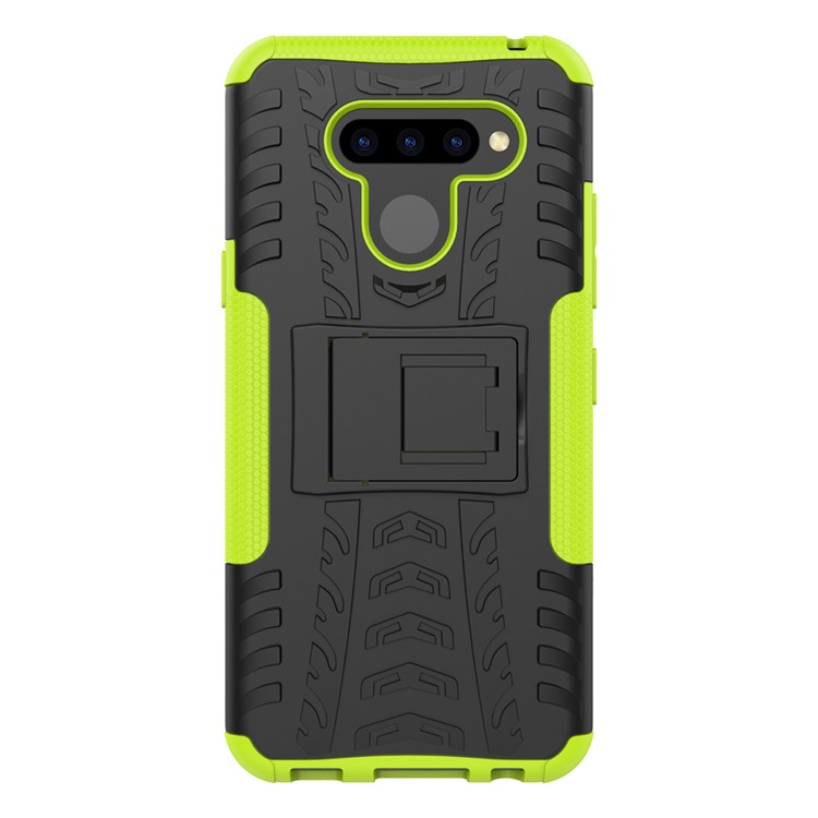Anti-slip PC + TPU Combo Case with Kickstand for LG Q60 - Green-4