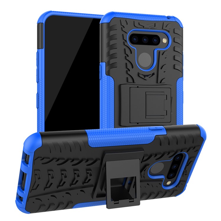 Anti-slip PC + TPU Combo Case Con Kickstand Para LG Q60 - Azul