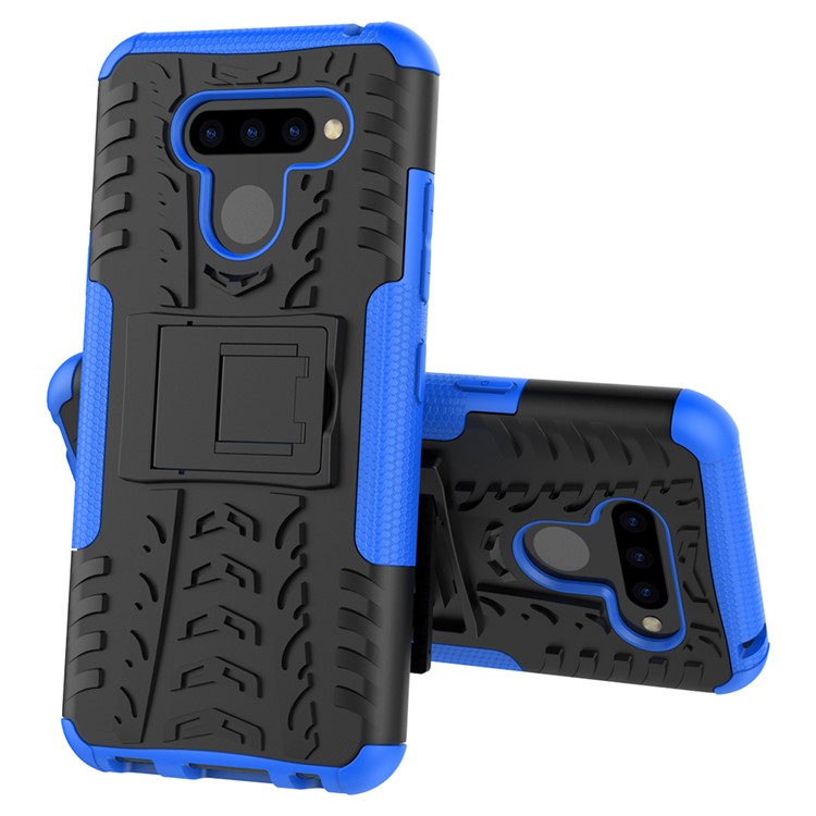 Anti-slip PC + TPU Combo Case with Kickstand for LG Q60 - Blue-2