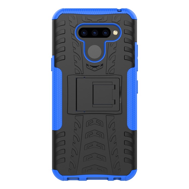 Anti-slip PC + TPU Combo Case with Kickstand for LG Q60 - Blue-5