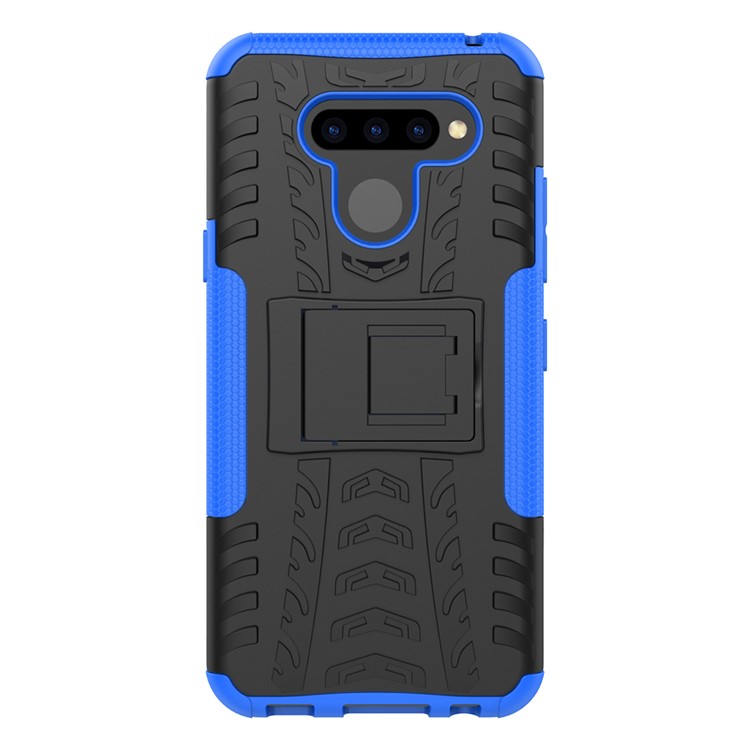 Anti-slip PC + TPU Combo Case Con Kickstand Para LG Q60 - Azul