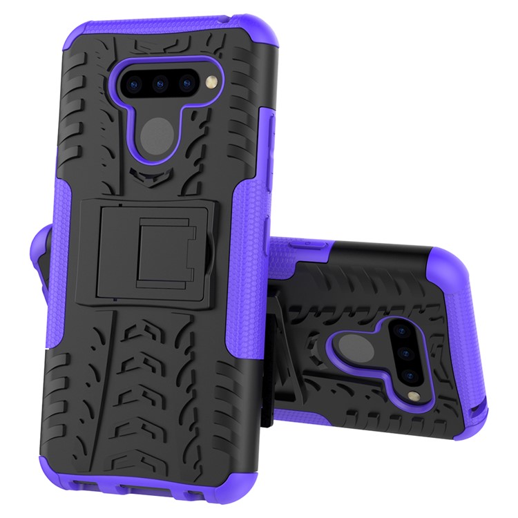 Anti-slip PC + TPU Combo Case with Kickstand for LG Q60 - Purple-2
