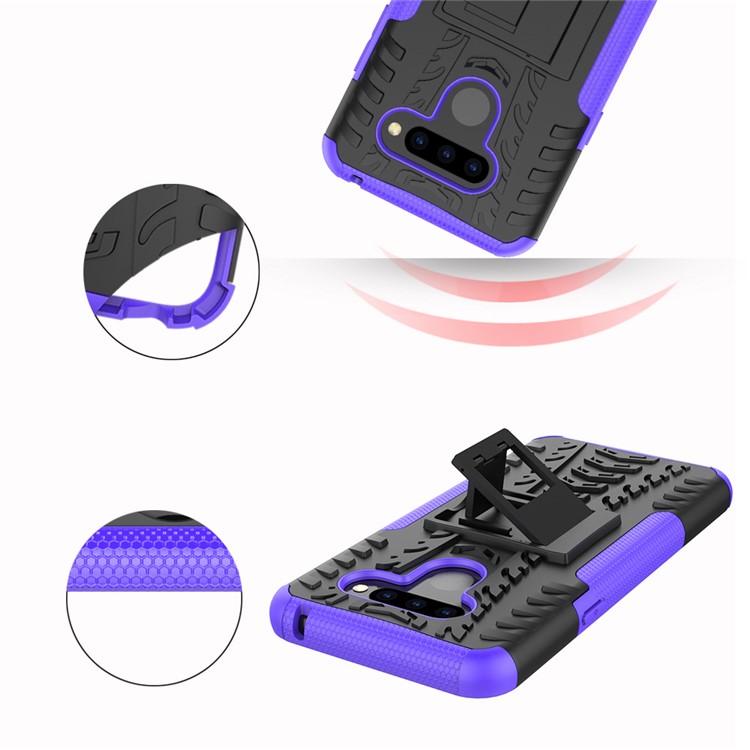 Anti-slip PC + TPU Combo Case with Kickstand for LG Q60 - Purple-3