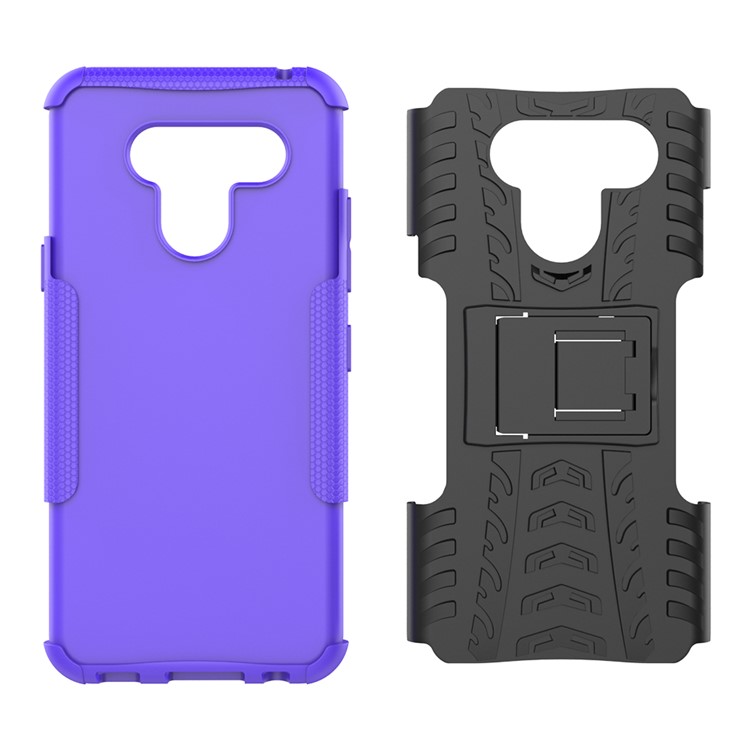 Anti-slip PC + TPU Combo Case with Kickstand for LG Q60 - Purple-6
