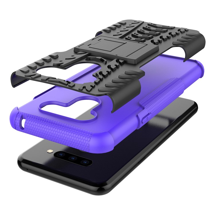 Anti-slip PC + TPU Combo Case with Kickstand for LG Q60 - Purple-8