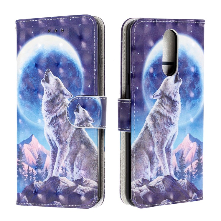 Pattern Printing Leather Wallet Stand Casing Covering for LG K40 / K12+ / K12 Plus - Wolf and Moonlight-2