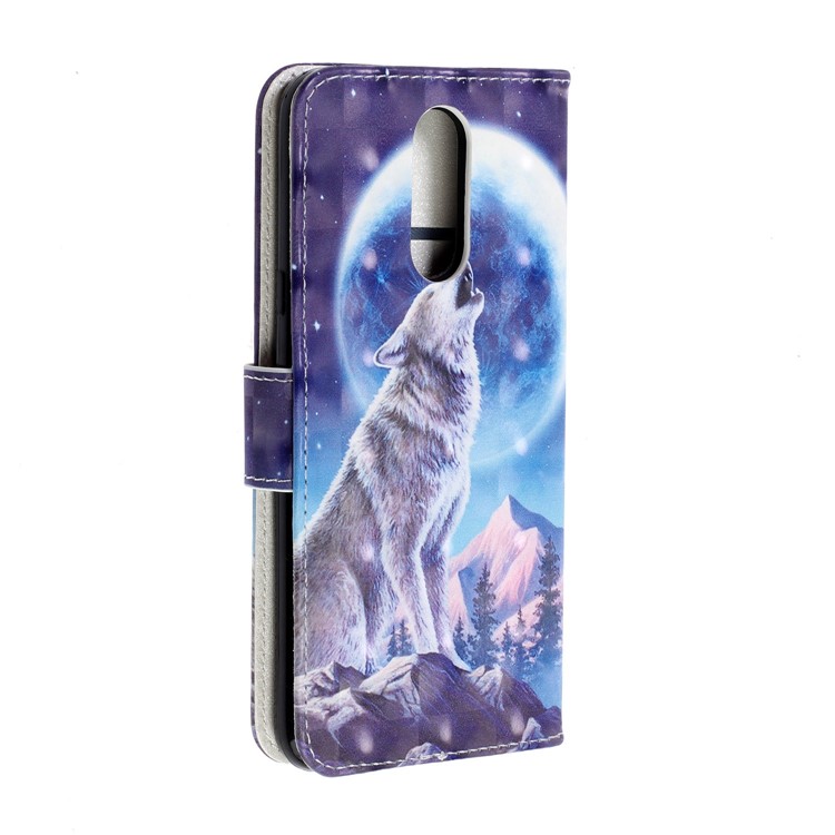 Pattern Printing Leather Wallet Stand Casing Covering for LG K40 / K12+ / K12 Plus - Wolf and Moonlight-4