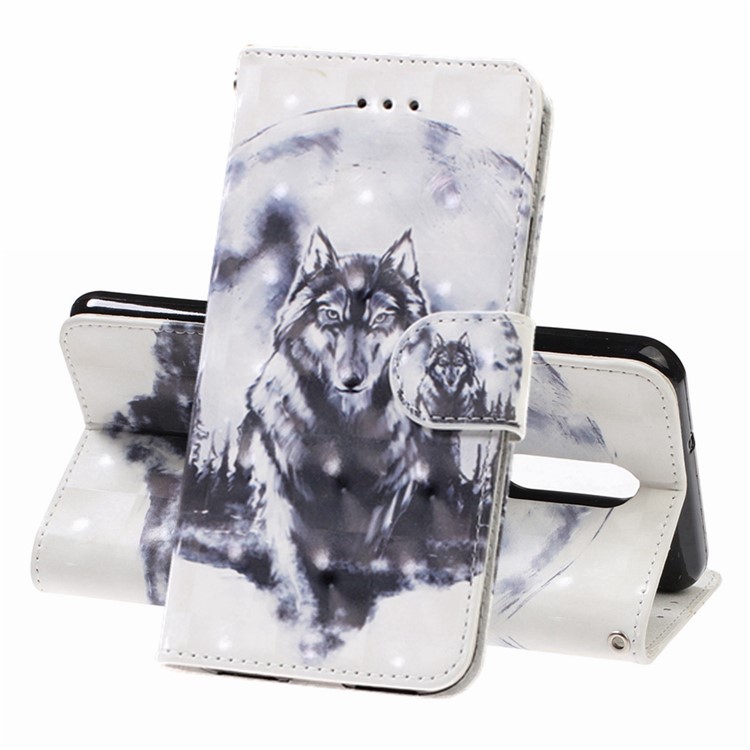 Pattern Printing Leather Wallet Stand Casing Covering for LG K40 / K12+ / K12 Plus - Wolf-1