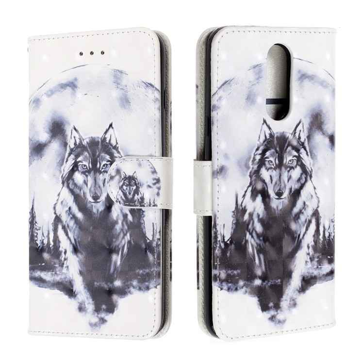 Pattern Printing Leather Wallet Stand Casing Covering for LG K40 / K12+ / K12 Plus - Wolf-2