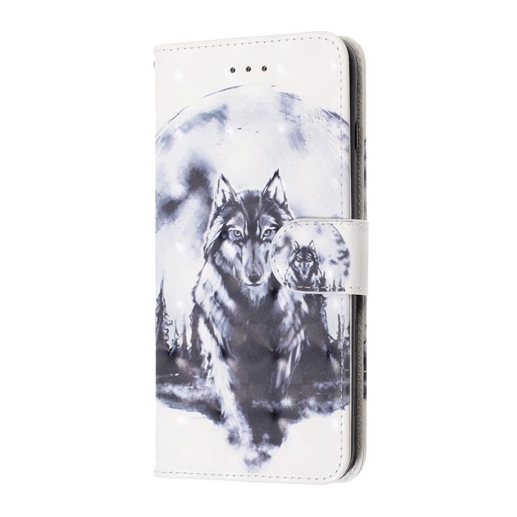 Pattern Printing Leather Wallet Stand Casing Covering for LG K40 / K12+ / K12 Plus - Wolf-3