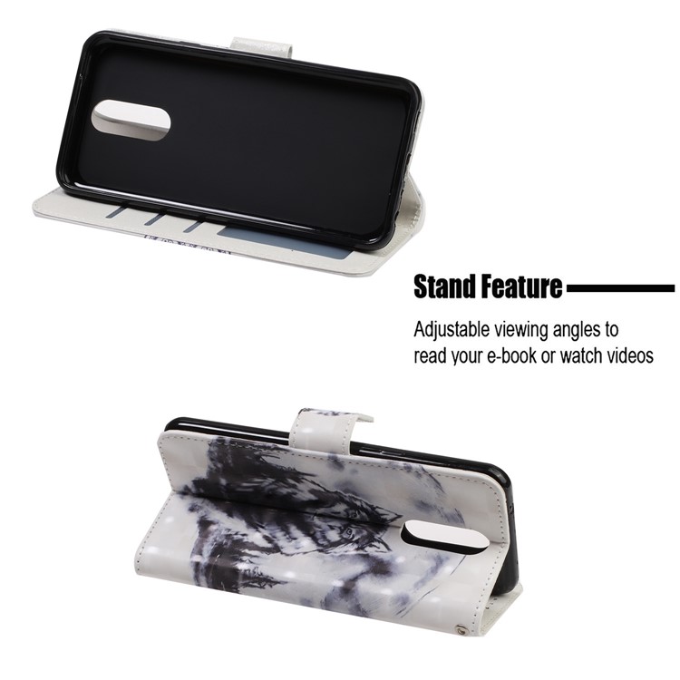 Pattern Printing Leather Wallet Stand Casing Covering for LG K40 / K12+ / K12 Plus - Wolf-7