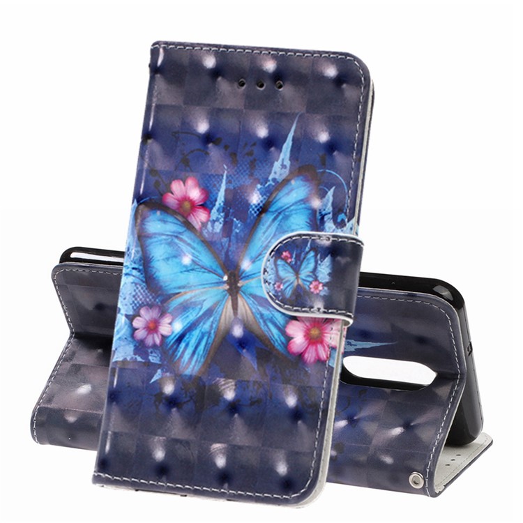 Pattern Printing Leather Wallet Stand Casing Covering for LG K40 / K12+ / K12 Plus - Blue Butterfly-1