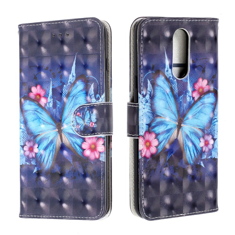 Pattern Printing Leather Wallet Stand Casing Covering for LG K40 / K12+ / K12 Plus - Blue Butterfly-2