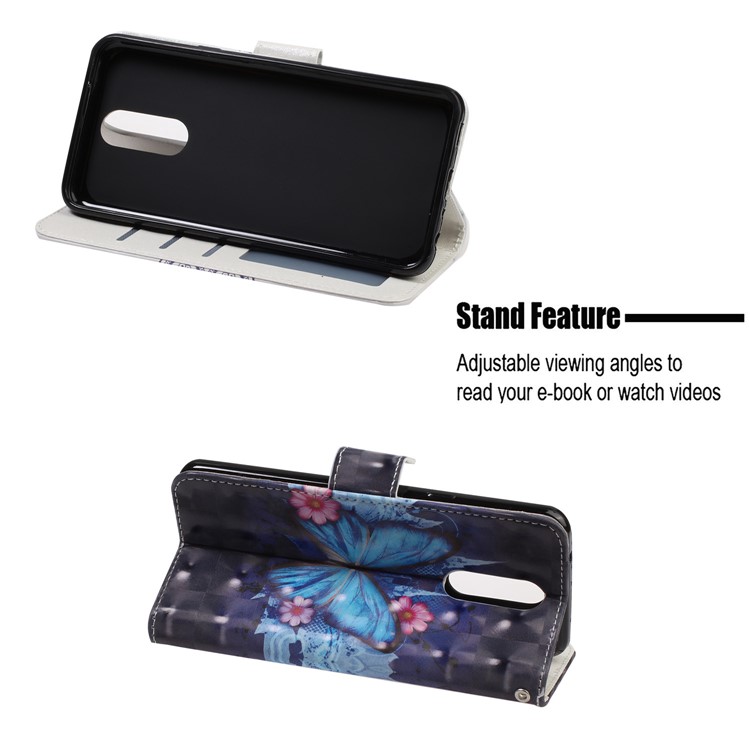 Pattern Printing Leather Wallet Stand Casing Covering for LG K40 / K12+ / K12 Plus - Blue Butterfly-7