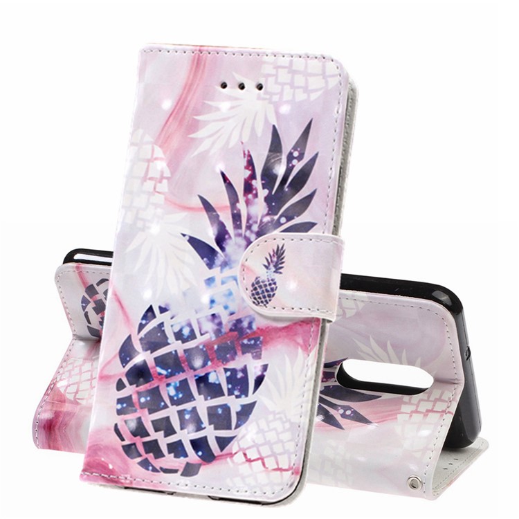 Pattern Printing Leather Wallet Stand Casing Covering for LG K40 / K12+ / K12 Plus - Pineapple-1