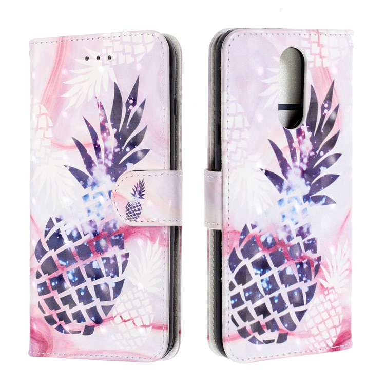Pattern Printing Leather Wallet Stand Casing Covering for LG K40 / K12+ / K12 Plus - Pineapple-2