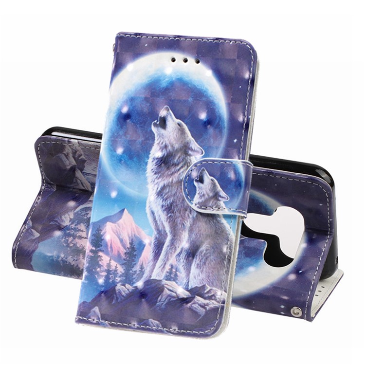3D Printing Texture Leather Cell Phone Casing for LG K50 / Q60 - Wolf and Moonlight-1