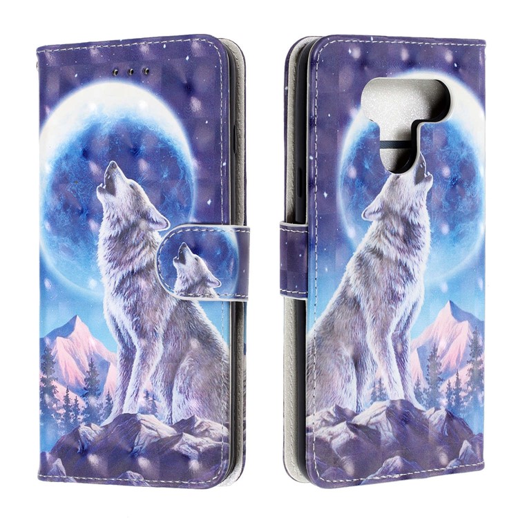 3D Printing Texture Leather Cell Phone Casing for LG K50 / Q60 - Wolf and Moonlight-2