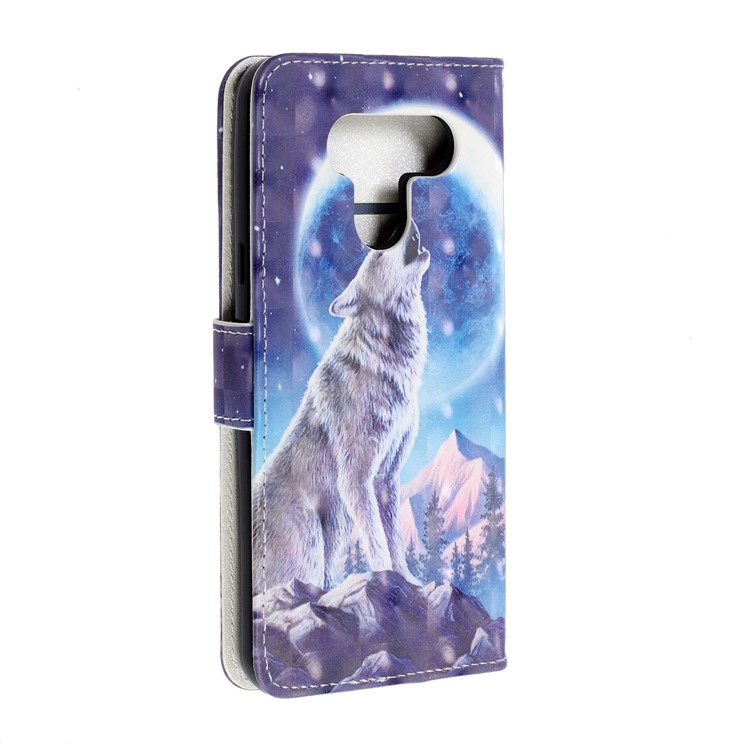 3D Printing Texture Leather Cell Phone Casing for LG K50 / Q60 - Wolf and Moonlight-4