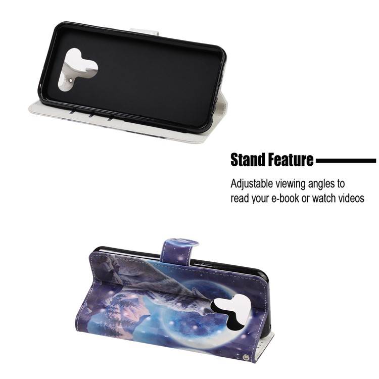 3D Printing Texture Leather Cell Phone Casing for LG K50 / Q60 - Wolf and Moonlight-7