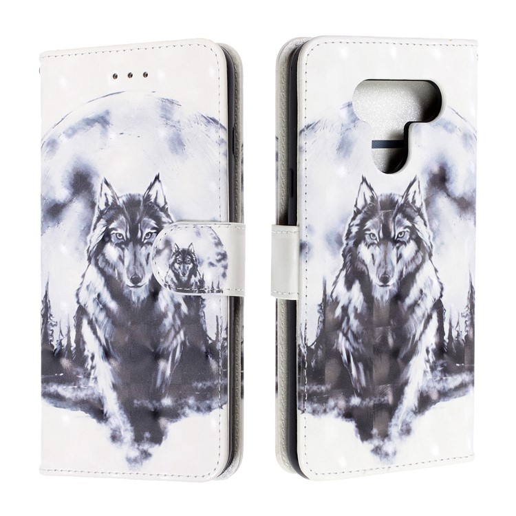 3D Printing Texture Leather Cell Phone Casing for LG K50 / Q60 - Wolf-2