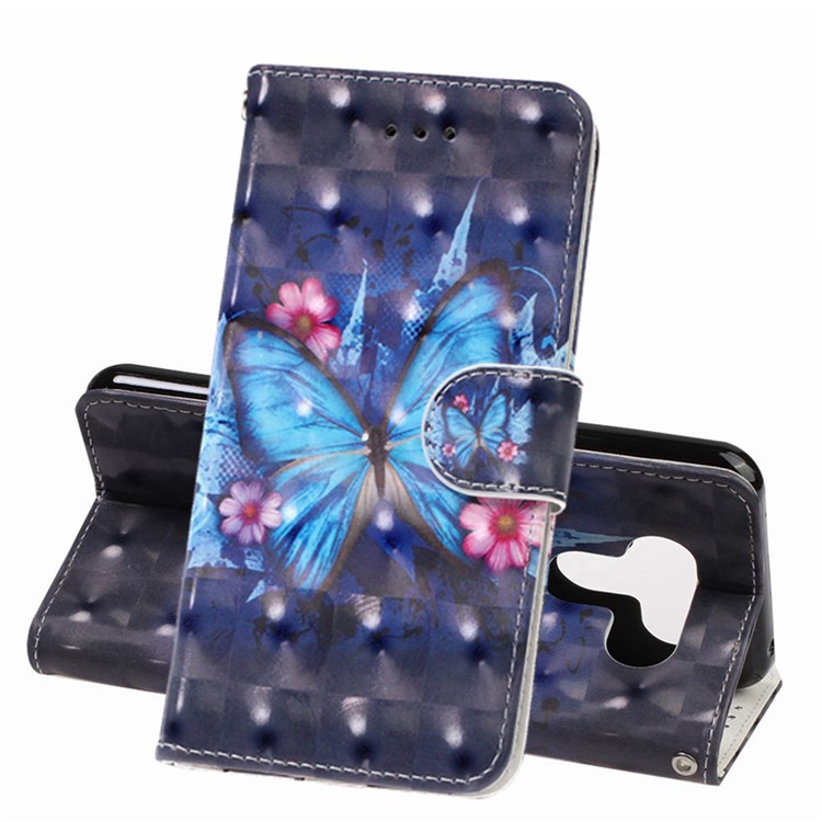 3D Printing Texture Leather Cell Phone Casing for LG K50 / Q60 - Blue Butterfly-1