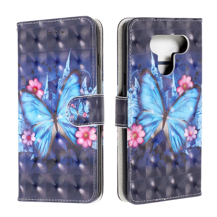 3D Printing Texture Leather Cell Phone Casing for LG K50 / Q60 - Blue Butterfly-2