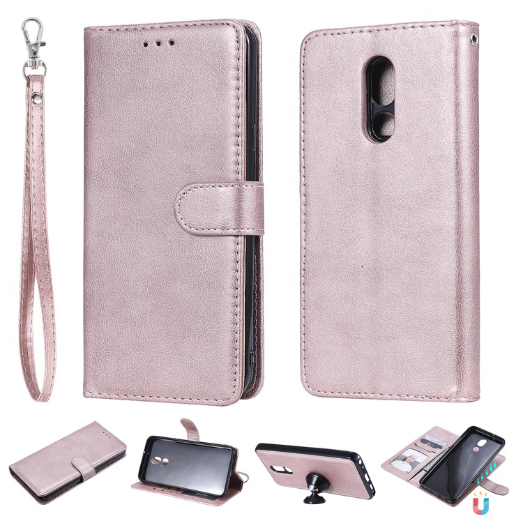Magnetic Detachable 2-in-1 Leather Wallet Case for LG Stylo 5 - Rose Gold-1
