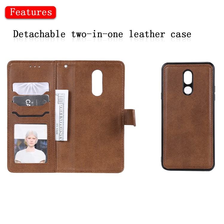 Magnetic Detachable 2-in-1 Leather Wallet Case for LG Stylo 5 - Brown-4