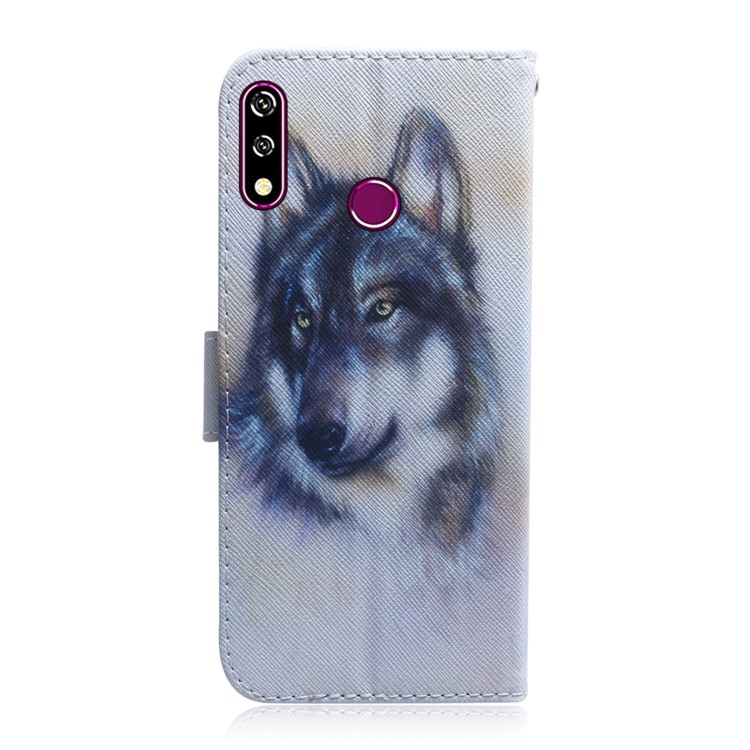 Printing Skin Leather Wallet Phone Case Shell for LG W10 - Black and White Wolf-3