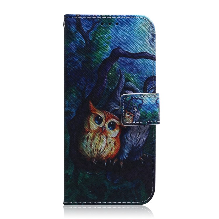 Printing Skin Leather Wallet Phone Case Shell for LG W10 - Owl-2