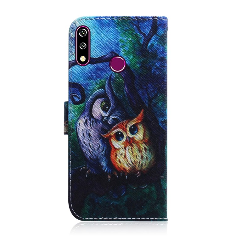 Printing Skin Leather Wallet Phone Case Shell for LG W10 - Owl-3