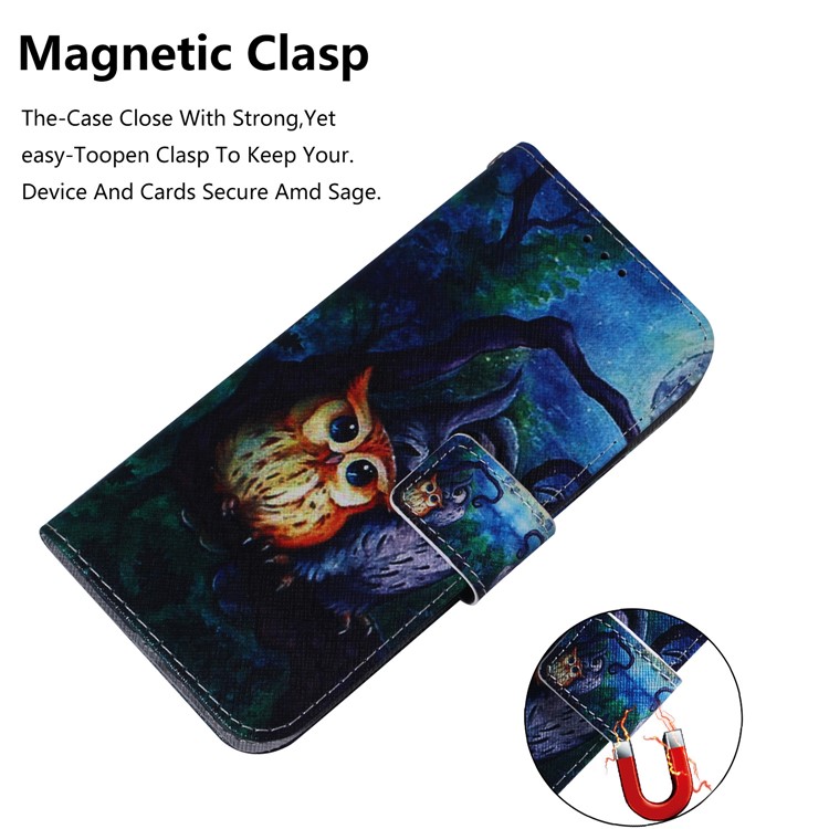 Printing Skin Leather Wallet Phone Case Shell for LG W10 - Owl-4