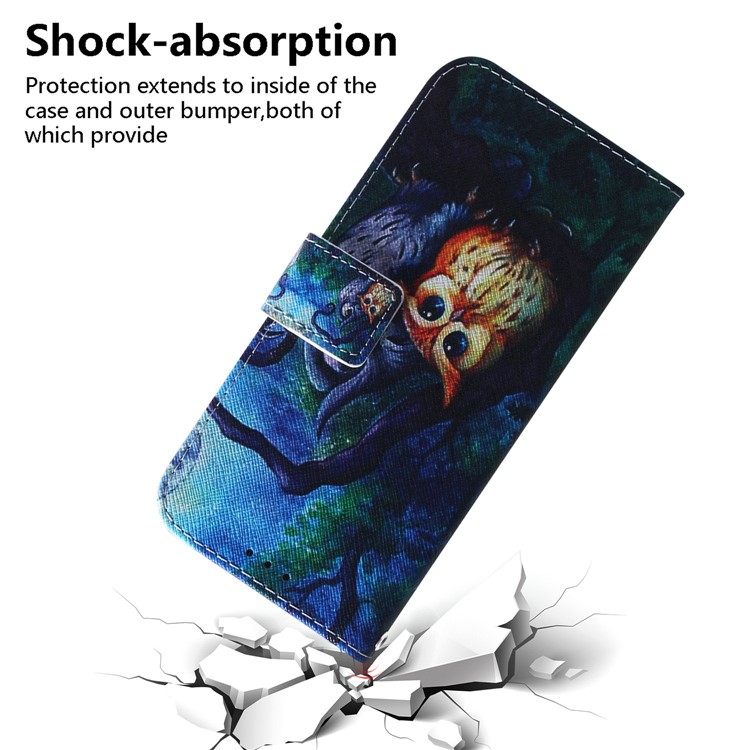 Printing Skin Leather Wallet Phone Case Shell for LG W10 - Owl-5