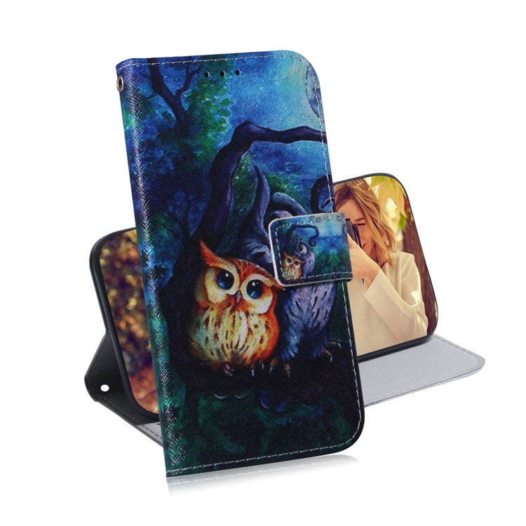 Printing Skin Leather Wallet Phone Case Shell for LG W10 - Owl-7