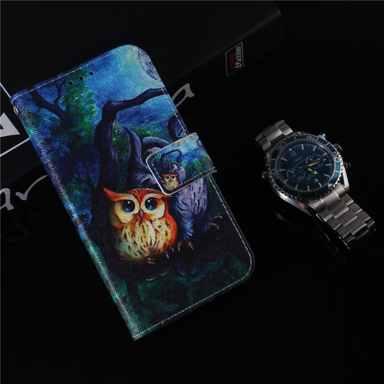 Printing Skin Leather Wallet Phone Case Shell for LG W10 - Owl-9