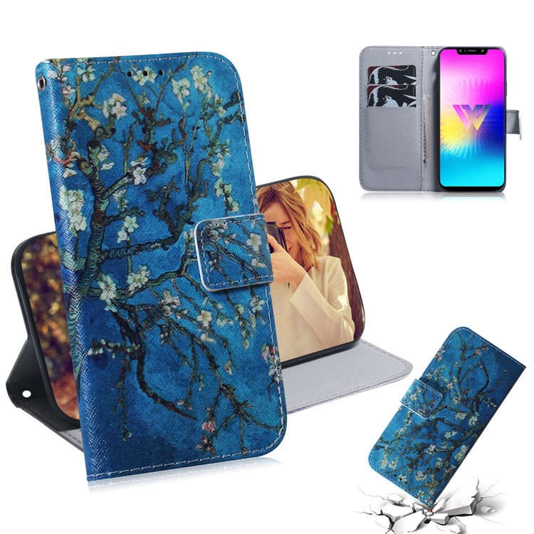 Printing Skin Leather Wallet Phone Case Shell for LG W10 - Tree-1