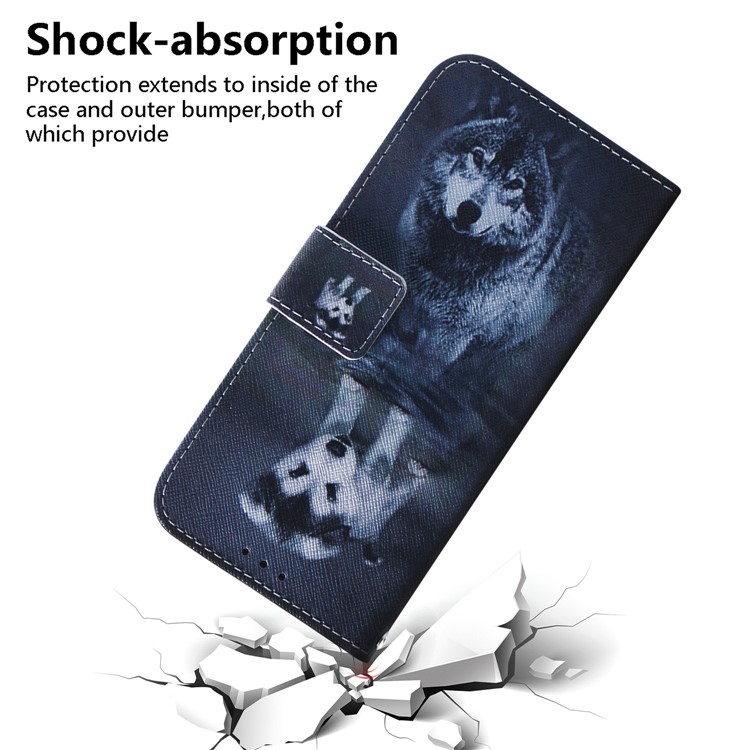 Printing Skin Leather Wallet Phone Case Shell for LG W10 - Dog and Wolf Reflection in Water-5
